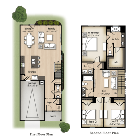 a floor plan of a two story house with a second floor plan next to it